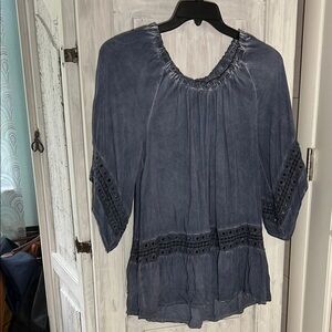 Bohemian Hippie Charcoal Blouse with Eyelet Details Over leggings or jeans